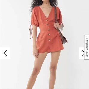 Urban Outfitters Orange Button-Up Romper